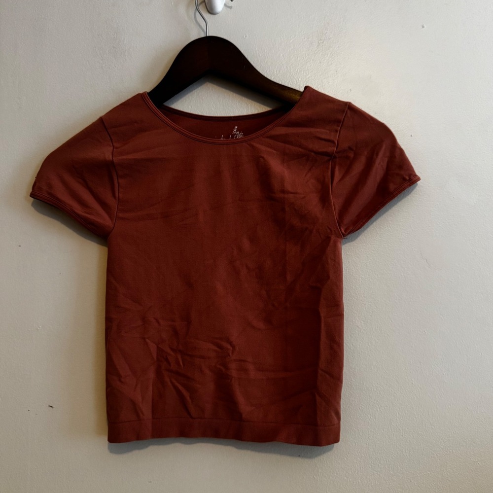 Free People Women's XS/S Rust Brown Seamless Short Sleeve Baby Tee Fall Layers